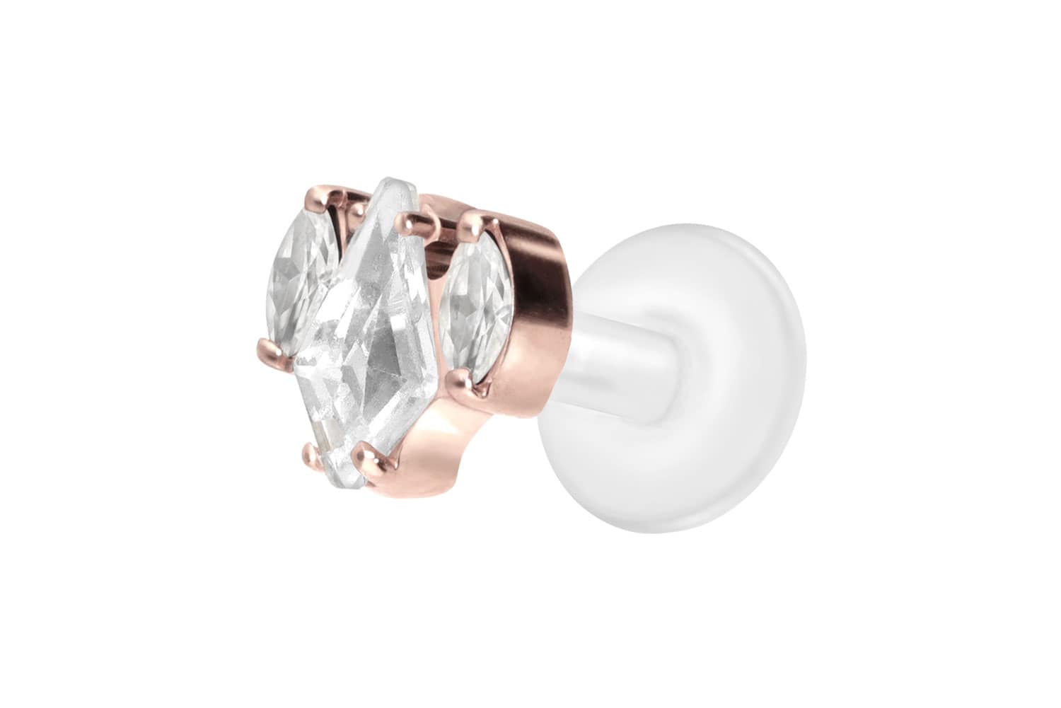 PTFE Labret Piercing mit Innengewinde + Titan-Aufsatz KRISTALLSCHILD + KRISTALLOVALE